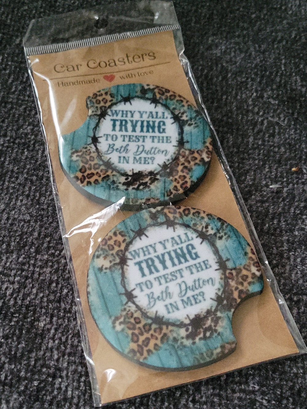 Handmade Turquoise Leopard Print Car Coasters - Unbranded